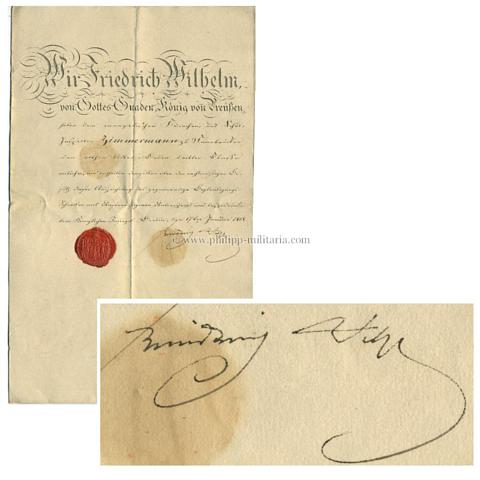 FRIEDRICH WILHELM III. KÖNIG von Preussen (1770-1840), eigenhändige Unterschrift auf Verleihungsurkunde zum Roten-Adler-Orden dritter Klasse