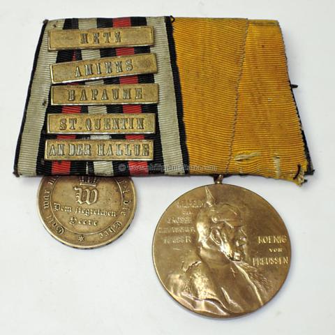 Ordensspange 1870/1871 mit 2 Auszeichnungen und 5 Gefechtsspangen