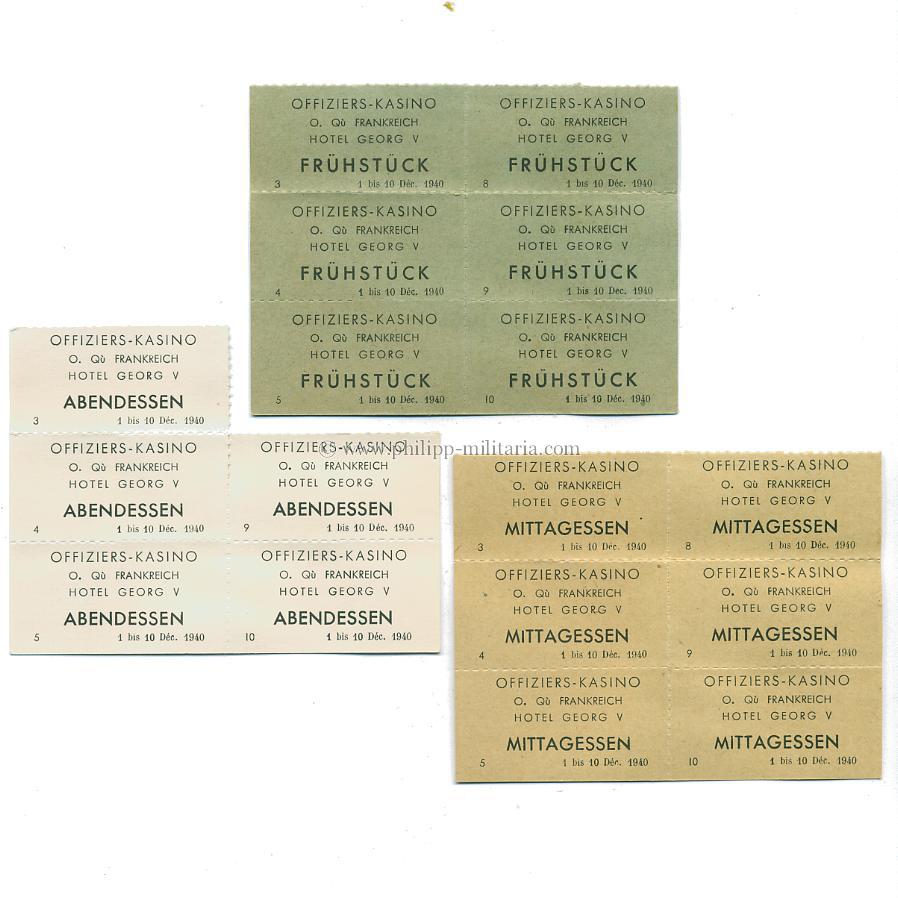 Besetztes Frankreich 1940 - Essenmarken für das Offiziers-Kasino 