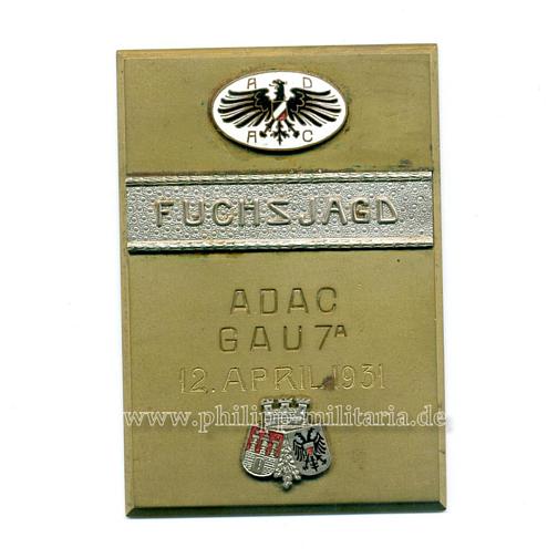 ADAC Plakette 'Fuchsjagd ADAC Gau 7, 12.April 1931'