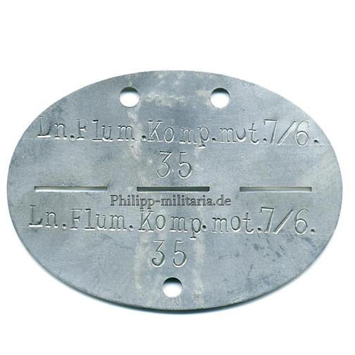 Luftwaffe - Ekennungsmarke 'Ln.Flum.Komp.mot.7/6'
