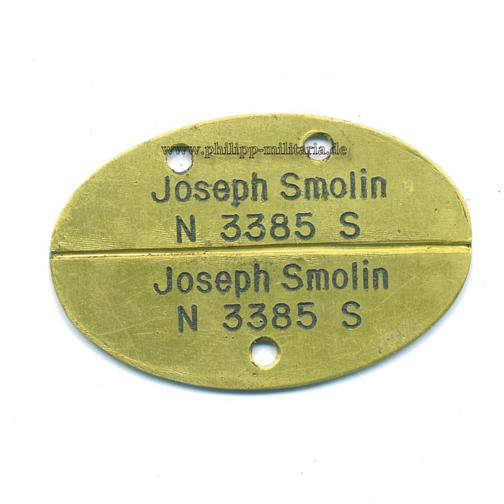 Kriegsmarine - Erkennungsmarke 'Joseph Smolin N 3385 S'