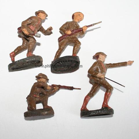 Elastolin & Duro / Lot mit 4 englischen Soldaten - alte Massefiguren 