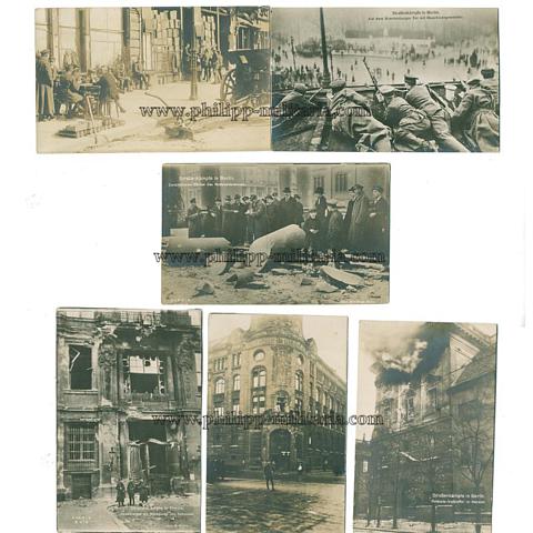 Freikorps - 6 Fotopostkarten von den Strassenkämpfen in Berlin