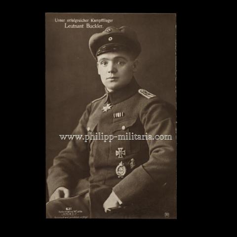 Kaiserliche Fliegerei -  Leutnant Buckler - Träger des Pour le Mérite (Sanke-Fotopostkarte Nr.631)
