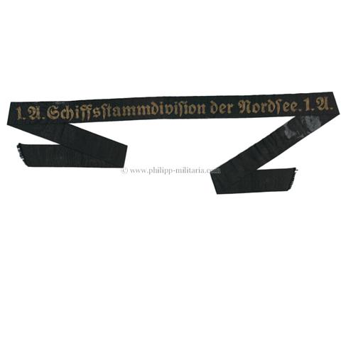 Kriegsmarine Mützenband '1.U.Schiffstammdivision der Nordsee 1.U.'