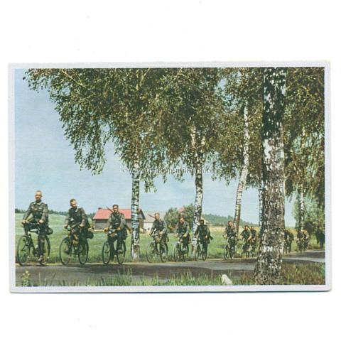 Postkarte - ' Bei unseren Schnellen Truppen ' - Radfahrerschwadron  im Einsatz