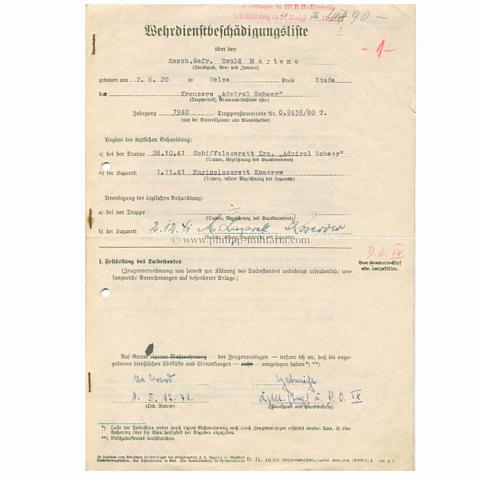 MEENDSEN-BOHLKEN Wilhelm, Kapitän zur See u. Kmdt. Kreuzer 'Admiral Scheer', eigenhändige Unterschrift 