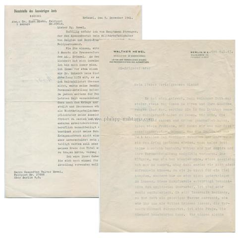 HEWEL, Walther, SS-Brigadeführer, eigenhändiger Unterschrift auf Schreibmaschinenbrief an einen Parteigenossen