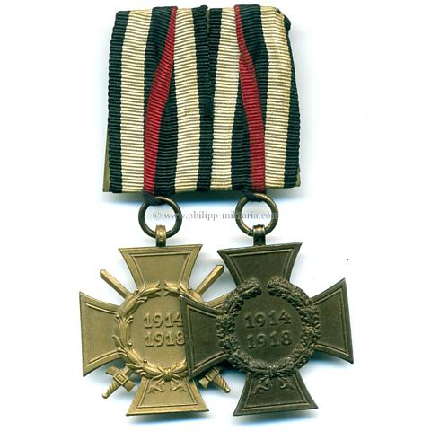 Ordenspange mit Ehrenkreuz für Frontkämpfer u. Ehrenkreuz für Kriegsteilnehmer des Weltkrieges 1914/18