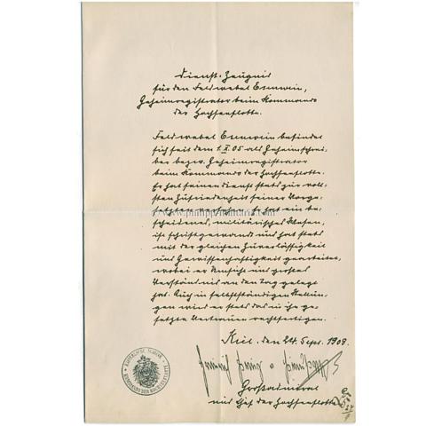 HEINRICH, Prinz und Bruder Kaiser Wilhelms II., Großadmiral der Kaiserlichen Marine (1862-1929), eigenhändige Unterschrift / Autograph
