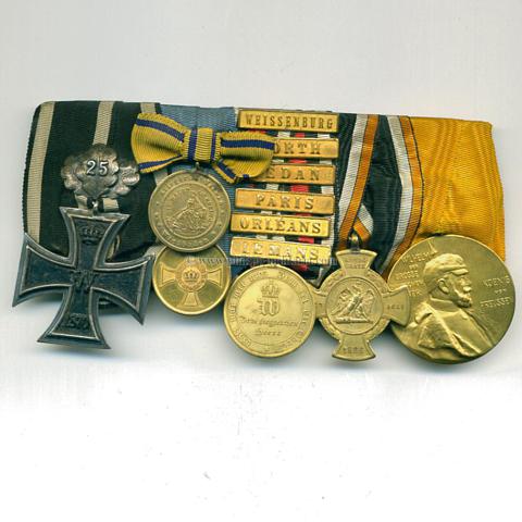 Ordensspange 1870/1871 mit 5 Auszeichnungen und 6 Gefechtsspangen