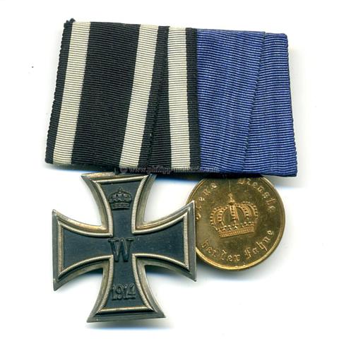 Ordensspange mit 2 Auszeichnungen eines Weltkrieg 1914/18 Kämpfers