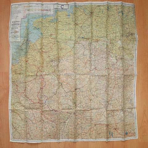 Germany-, Holland-, Belgium-, France- Karte auf Seidentuch - II.WK, für alliierte, engl.-amerikanische Flieger