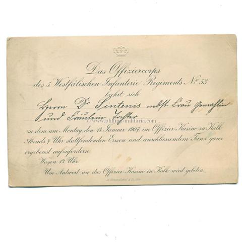 Einladungskarte 1907 ' Das Offizierscorps des 5.Westfälischen Infanterie Regiments No.5 '