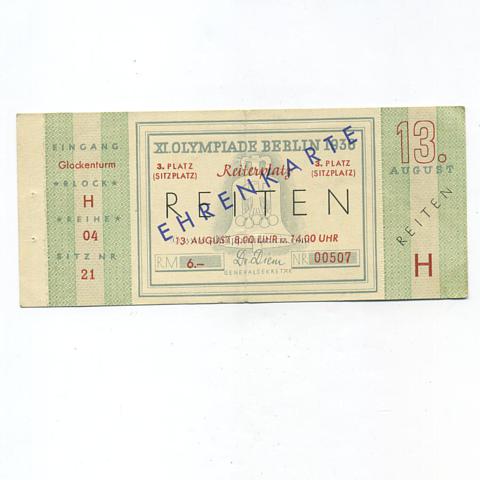 Olympiade Berlin 1936 - Eintrittskarte / Ehrenkarte ' Reiten ' am 13.August