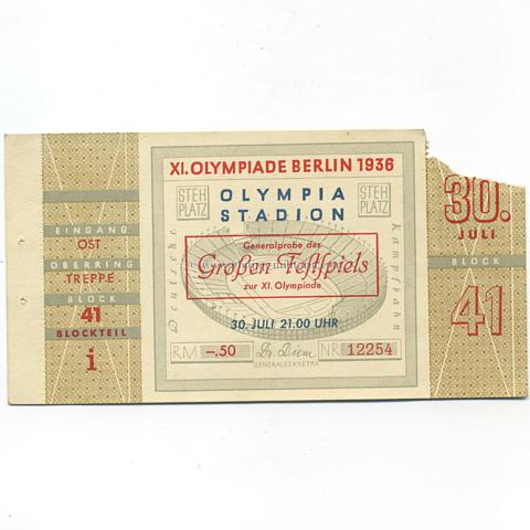 Olympiade Berlin 1936, Eintrittskarte ' Generalprobe des Großen Festspiels ' am 30.Juli