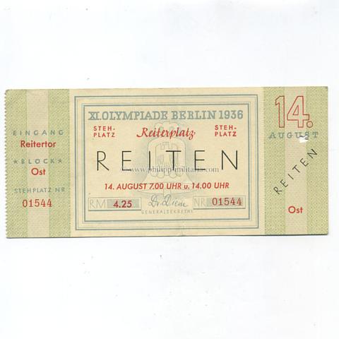Olympiade Berlin 1936 - Eintrittskarte ' Reiten'  am 14.August