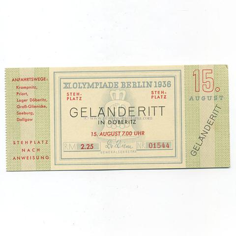 Olympiade Berlin 1936 - Eintrittskarte ' Geländeritt in Döberitz ' am 15.August ' 
