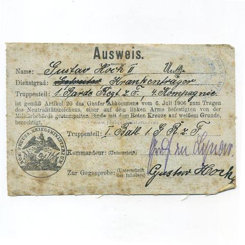 Deutsches Rotes Kreuz - Ausweis lt. Genfer Abkommen 1. Weltkrieg