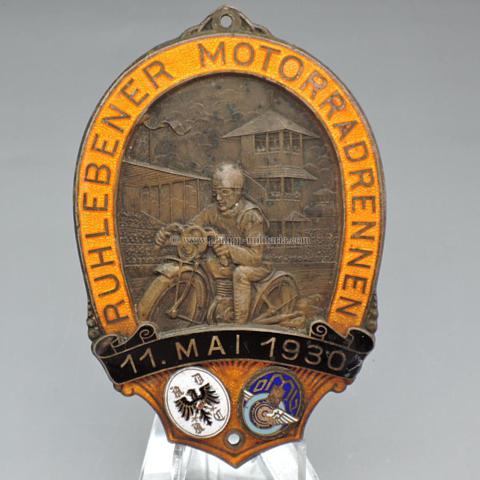 ADAC Kühlerplakette ' Ruhlebener Motorradrennen  11. Mai 1930 '