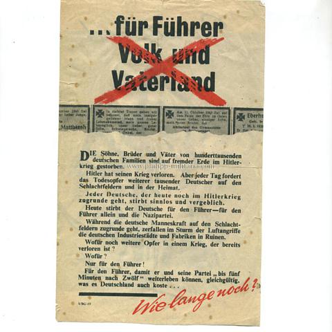 Alliiertes Propagandaflugblatt 2.Weltkrieg 'Für Führer Volk und Vaterland - wie lange noch ?'