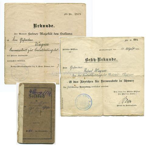 Eiserne Halbmond, Verwundetenabzeichen i. Schwarz, Soldbuch - Verleihungsurkunden eines Gefreiten in der Militär-Mission Konstantinopel 1918