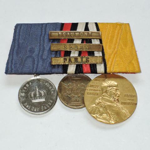 Ordensspange 1870/1871 mit 3 Auszeichnungen und 3 Gefechtsspangen