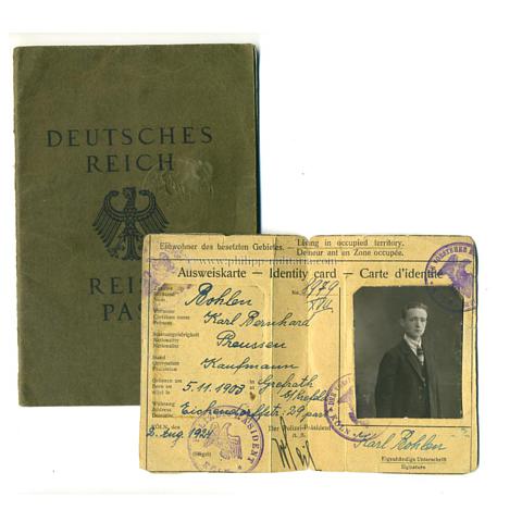 Reisepass  Deutsches Reich u. Ausweiskarte für Einwohnr des besetzten gebietes Köln - Alliierte Rheinlandbesetzung