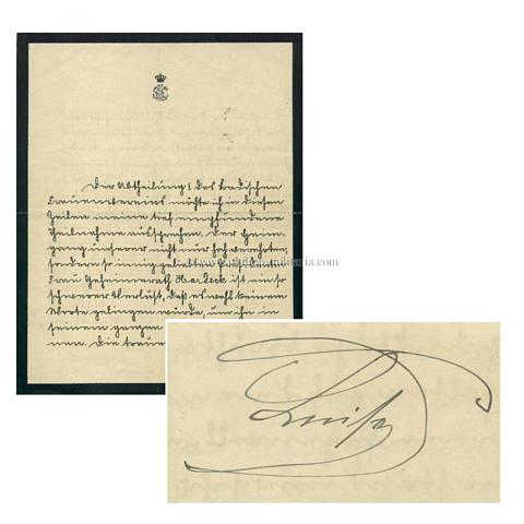LUISE VON PREUSSEN (1838–1923), Großherzogin von Baden, eigenhändige Unterschrift / Autograph auf Brief
