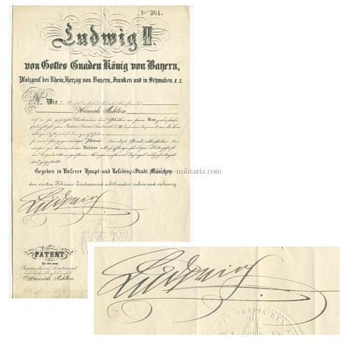 LUDWIG II. König von Bayern (1845-1886), eigenhändige Unterschrift / Autograph auf Beförderungspatent