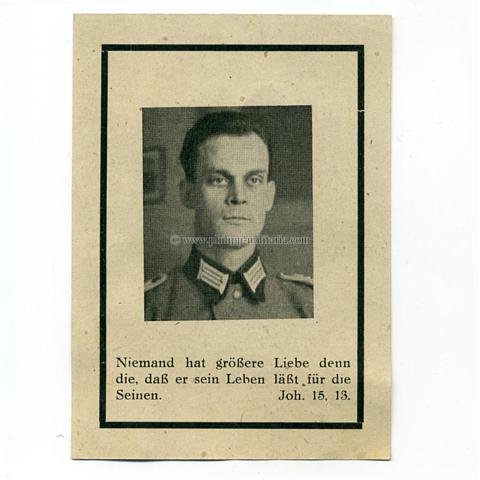 Wehrmacht / Sterbebild eines im 2.Weltkrieg gefallenen Soldaten