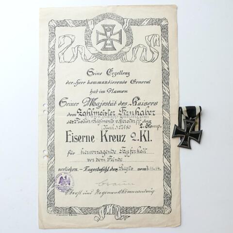 Eisernes Kreuz 2. Klasse 1914 mit grosser Schmuck- Verleihungsurkunde 