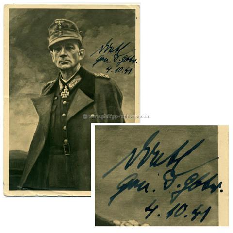 DIETL, Eduard, als General der Gebirgsjäger, eigenhändige Unterschrift auf Hoffmann Portraitpostkarte