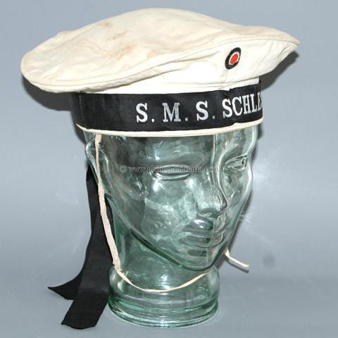 Kaiserliche Marine weiße Tellermütze mit Mützenband 'S.M.S. Schlesien'