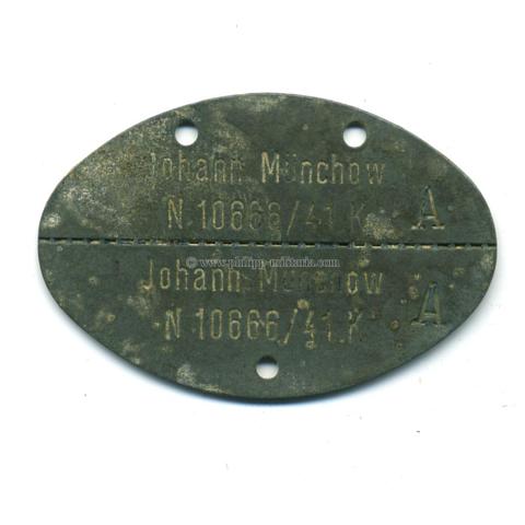 Kriegsmarine - Erkennungsmarke 'Johann Münchow N.10666/41K'