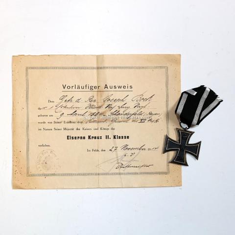 Eisernes Kreuz 2. Klasse 1914 mit vorläufigem Ausweis