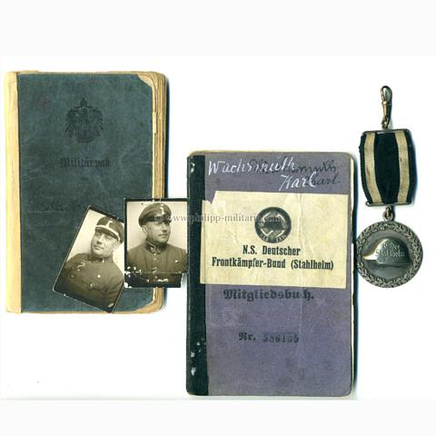 Stahlhelmbund Ehrenabzeichen zum Zug-u. Truppführer mit Mitgliedsbuch u. Militärpaß 1.WK