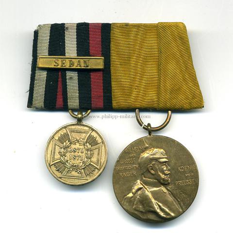 Ordensspange 1870/1871 mit 2 Auszeichnungen Gefechtsspange 'Sedan'