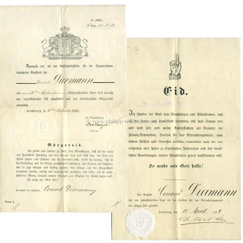 Bürgereid, Bürgerbrief 1894, 1897 Hamburg
