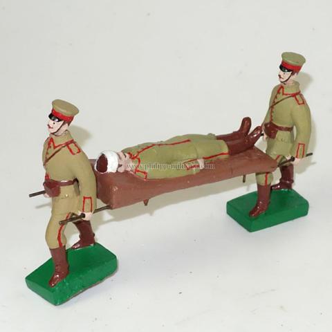 Lineol - Sanitätssoldaten mit Verletzten auf Trage, 1.Weltkrieg, alte Lineol Massefiguren