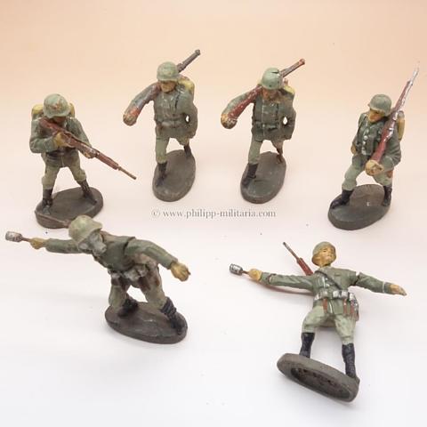 Elastolin - Lot mit 6 Massefiguren, Soldaten der Wehrmacht