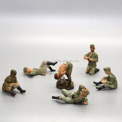 Lot mit 6 teils Lineol Massefiguren, Wehrmacht, Lagerleben