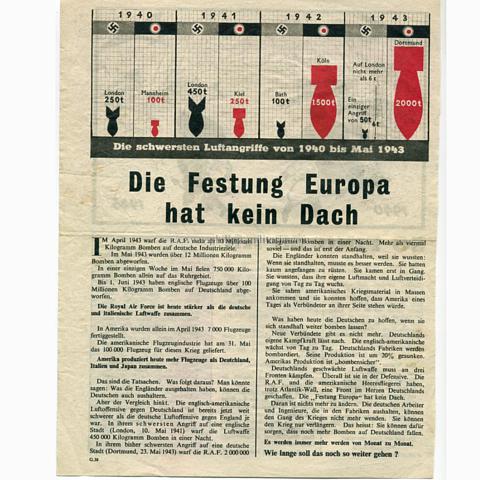 Alliiertes Propagandaflugblatt 2.Weltkrieg 'Die Festung Europa hat kein Dach'