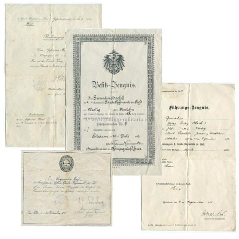 Urkunden eines Angehörigen des 1.Garde Regiments zu Fuß im 1. Weltkrieg 1914 / 1918