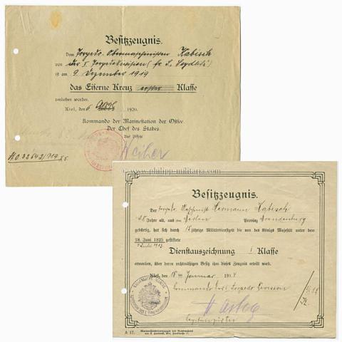 Eisernes Kreuz 2. Klasse 1914 u. Dienstauszeichnung I. Klasse, Kaiserliche bzw. Reichsmarine 