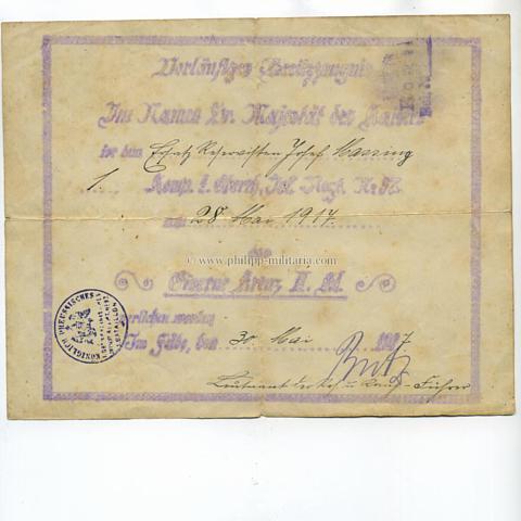 Eisernes Kreuz 2. Klasse 1914, Besitzausweis  