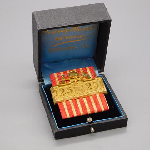 Baden Großherzogtum - Ehrenzeichen für 25 Dienstjahre bei der Freiwilligen Feuerwehr Spange, im Verleihungsetui
