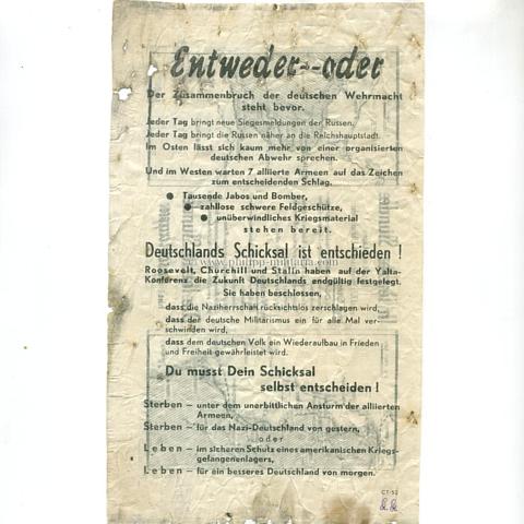 Alliiertes Propagandaflugblatt 2.Weltkrieg 'Entweder--oder'