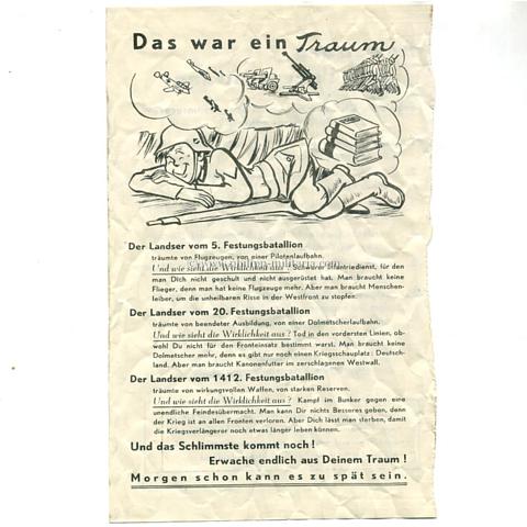 Alliiertes Propagandaflugblatt 2.Weltkrieg 'Das war ein Traum'